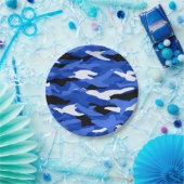 Blauwe kamouflage papieren bordje (Feest)