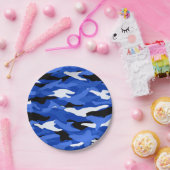 Blauwe kamouflage papieren bordje (Feest)