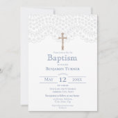 Blauwe kant | Baptisme-uitnodiging Kaart (Voorkant)
