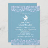 blauwe kant | Boy Baby shower Invitation Kaart (Voorkant / Achterkant)