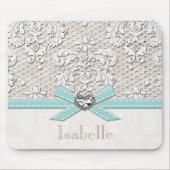 Blauwe kant en parels muismat (Voorkant)