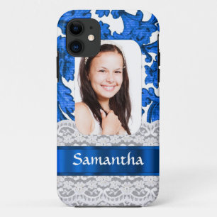 Blauwe kant gepersonaliseerde foto sjabloon iPhone 11 hoesje