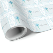 Blauwe Kant Jongens Doop Cadeaupapier (Rol Hoek)