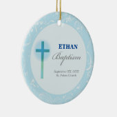 Blauwe Kant Jongens Doop Keramisch Ornament (Rechts)