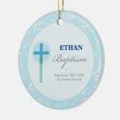 Blauwe Kant Jongens Doop Keramisch Ornament (Links)