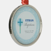 Blauwe Kant Jongens Doop Metalen Ornament (Rechts)
