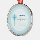 Blauwe Kant Jongens Doop Metalen Ornament (Links)