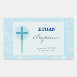 Blauwe Kant Jongens Doop Rechthoekige Sticker