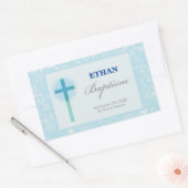 Blauwe Kant Jongens Doop Rechthoekige Sticker (Envelop)