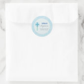 Blauwe Kant Jongens Doop Ronde Sticker (Tas)