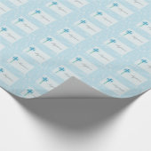 Blauwe Kant Jungen Doop Cadeaupapier (Hoek)