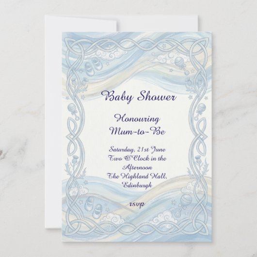 Blauwe Kanten Baby Shower Uitnodiging (Voorkant)