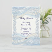 Blauwe Kanten Baby Shower Uitnodiging (Staand voorkant)
