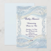 Blauwe Kanten Baby Shower Uitnodiging (Voorkant / Achterkant)