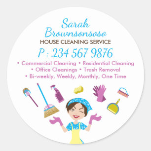 Blauwe Kantoorschoonmaakster Huishoudelijke Reinig Ronde Sticker