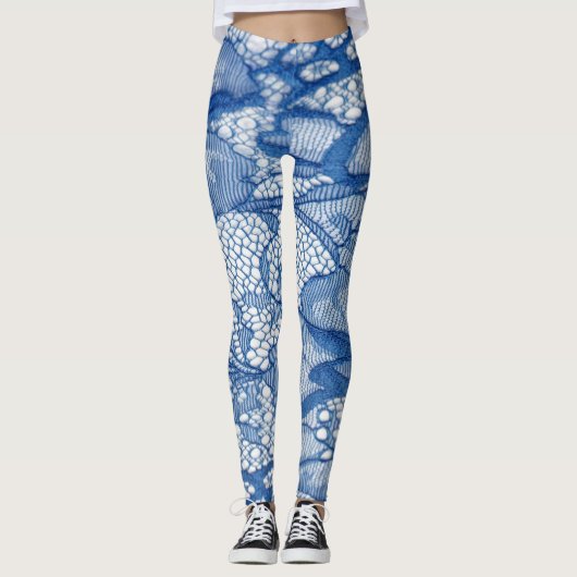 Blauwe kantstof, Afrikaans tule ontwerp. Leggings (Voorkant)