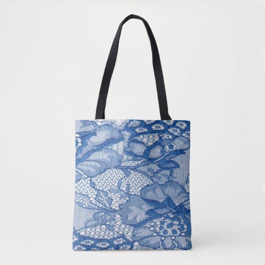 Blauwe kantstof, Afrikaans tule ontwerp. Tote Bag (Voorkant)