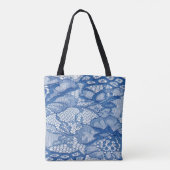 Blauwe kantstof, Afrikaans tule ontwerp. Tote Bag (Achterkant)