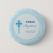 Blauwe Kantwerk Jongens Doop Ronde Button 5,7 Cm (Voorkant)
