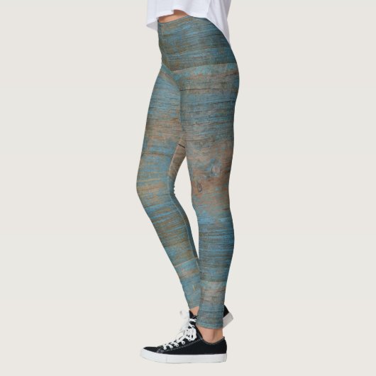 Blauwe kap band hout textuur leggings (Links)