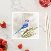 Blauwe kap in een dennenboom met sneeuw servetten (Insitu)