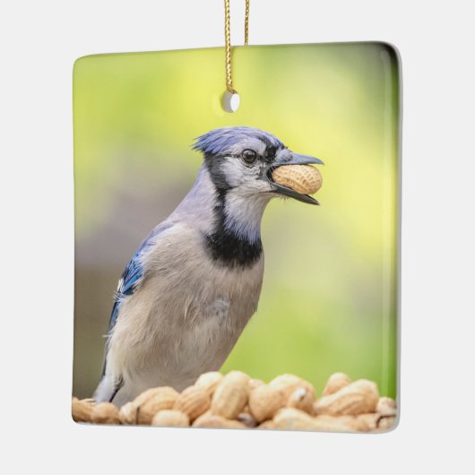 Blauwe kap met pinda's keramisch ornament (Links)