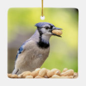 Blauwe kap met pinda's keramisch ornament (Achterkant)