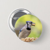 Blauwe kap met pinda's ronde button 5,7 cm (Voorkant /achterkant)