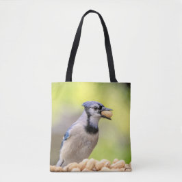 Blauwe kap met pinda's tote bag