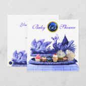 BLAUWE KARAKTER VAN ZWANEN / BABY SHOWER VAN DE KA KAART (Voorkant / Achterkant)