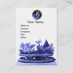 BLAUWE KARAKTER VAN ZWANEN MET KOPEN EN PASPOT VISITEKAARTJE