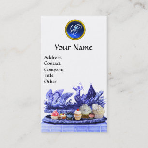 BLAUWE KARAKTER VAN ZWANEN MET KOPEN EN PASPOT VISITEKAARTJE