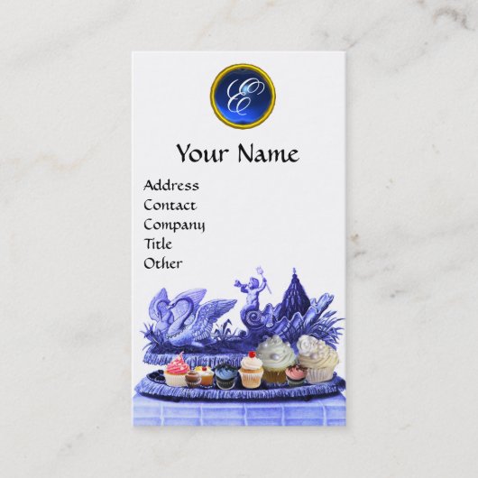 BLAUWE KARAKTER VAN ZWANEN MET KOPEN EN PASPOT VISITEKAARTJE (Voorkant)