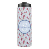 Blauwe kardinale vogels Gepersonaliseerde monogram Thermosbeker (Voorkant)