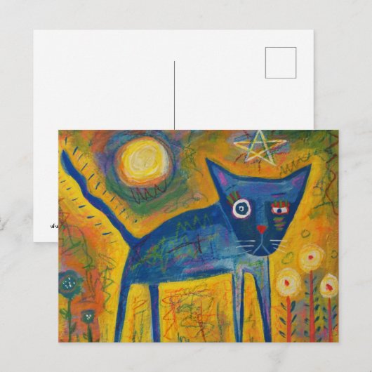 Blauwe kat briefkaart (Voorkant / Achterkant)