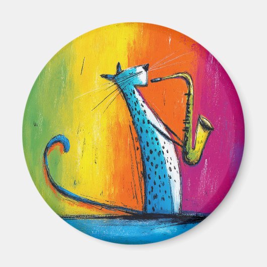 Blauwe kat die een saxofoon speelt magneet (Voorkant)