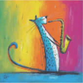 Blauwe kat die een saxofoon speelt sticker (Voorkant)