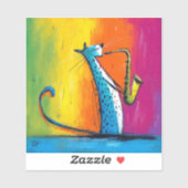 Blauwe kat die een saxofoon speelt sticker (Vel)