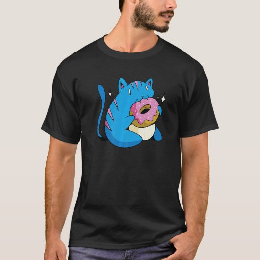 Blauwe Kat En Donuts T-shirt (Voorkant)
