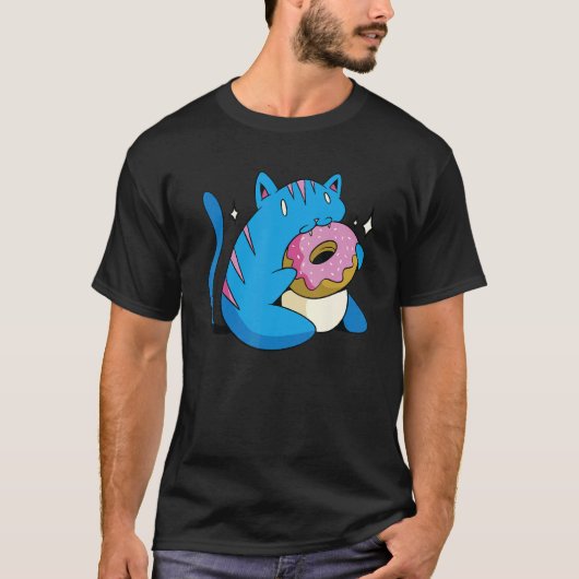 Blauwe Kat En Donuts T-shirt (Voorkant)
