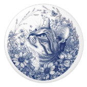 Blauwe kat en lavendel grens keramische knop (Voorkant)