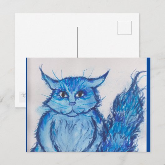 blauwe kat feestdagenkaart (Voorkant / Achterkant)