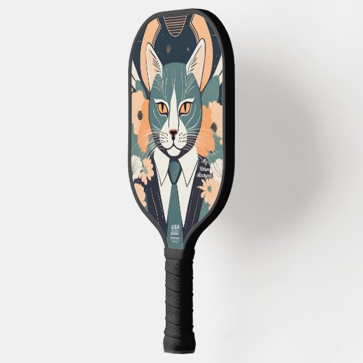 Blauwe kat gepersonaliseerde pickleball paddle (Links)