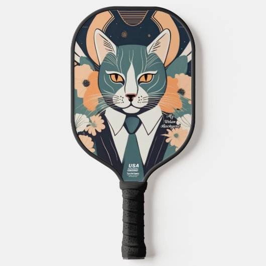 Blauwe kat gepersonaliseerde pickleball paddle (Voorkant)