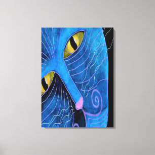 Blauwe Kat Gezicht Abstract Schilderen Canvas Afdruk