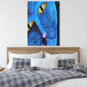 Blauwe Kat Gezicht Abstract Schilderen Canvas Afdruk (Insitu (Slaapkamer))