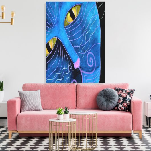 Blauwe Kat Gezicht Abstract Schilderen Canvas Afdruk (Insitu (Woonkamer))