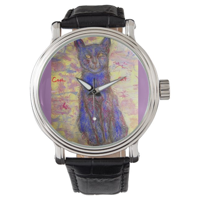Blauwe kat horloge (Voorkant)