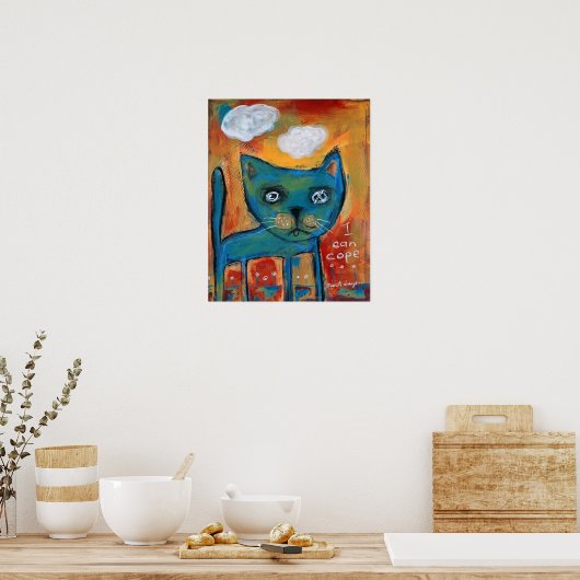 Blauwe kat - ik kan kussen poster (Keuken)