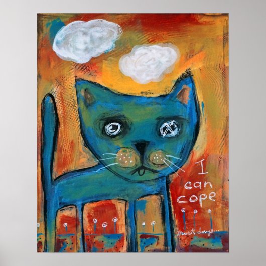 Blauwe kat - ik kan kussen poster (Voorkant)